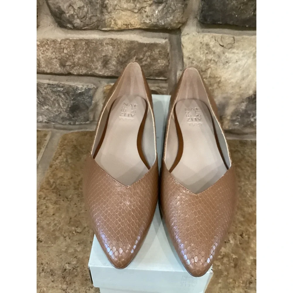 Naturalizer Havana English Tea Brown Leather Snakeskin Flats Wide Width 9.5W New